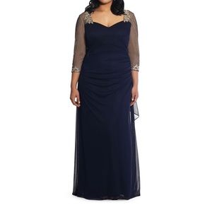 NWT Xscape Navy Blue Embellished Formal Gown Sz 14